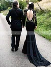Trumpet/Mermaid Scoop Neck Silk-like Satin Sweep Train Appliques Lace Prom Dresses #Favs020108201