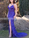 Sheath/Column V-neck Sequined Sweep Train Split Front Prom Dresses #Favs020108168