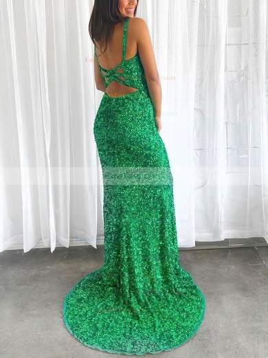 Sheath/Column V-neck Sequined Sweep Train Split Front Prom Dresses #Favs020108170