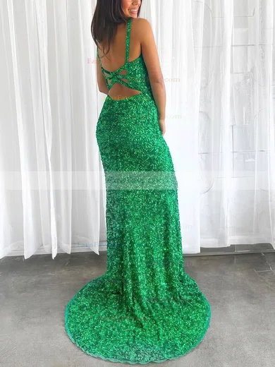 Sheath/Column V-neck Sequined Sweep Train Split Front Prom Dresses #Favs020108170