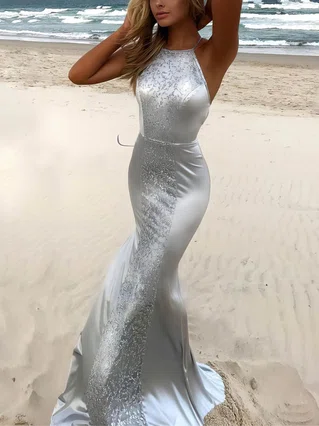Trumpet/Mermaid Scoop Neck Silk-like Satin Sweep Train Lace Prom Dresses #Favs020105251 Trumpet/Mermaid Scoop Neck Silk-like Satin Sweep Train Lace Prom Dresses #Favs020105251