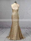 Trumpet/Mermaid Scoop Neck Silk-like Satin Sweep Train Lace Prom Dresses #Favs020105251