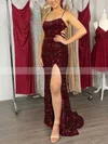 Trumpet/Mermaid Square Neckline Sequined Sweep Train Split Front Prom Dresses #Favs020108172