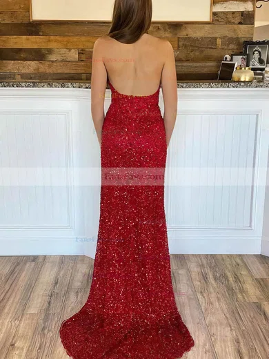 Sheath/Column Halter Sequined Sweep Train Split Front Prom Dresses #Favs020108173