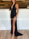 Sheath/Column Halter Sequined Sweep Train Split Front Prom Dresses #Favs020108173