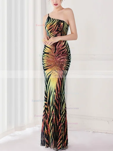 Trumpet/Mermaid One Shoulder Sequined Sweep Train Prom Dresses #Favs020108185