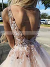 Ball Gown V-neck Tulle Sweep Train Beading Prom Dresses #Favs020108193