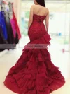Trumpet/Mermaid Sweetheart Satin Tulle Sweep Train Appliques Lace Prom Dresses #Favs020108197