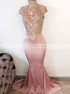 Trumpet/Mermaid High Neck Silk-like Satin Sweep Train Beading Prom Dresses #Favs020108247