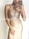 Sheath/Column Scoop Neck Sequined Jersey Ankle-length Split Front Prom Dresses #Favs020105256