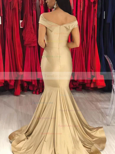 Trumpet/Mermaid Off-the-shoulder Silk-like Satin Sweep Train Ruffles Prom Dresses #Favs020108252