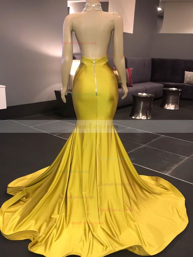 Trumpet/Mermaid High Neck Jersey Sweep Train Beading Prom Dresses #Favs020108254