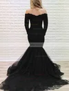 Trumpet/Mermaid Off-the-shoulder Tulle Glitter Sweep Train Beading Prom Dresses #Favs020108256