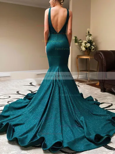 Trumpet/Mermaid V-neck Glitter Sweep Train Prom Dresses #Favs020108260