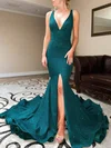 Trumpet/Mermaid V-neck Glitter Sweep Train Prom Dresses #Favs020108260