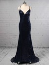 Trumpet/Mermaid V-neck Sweep Train Lace Prom Dresses with Sequins #Favs020105261