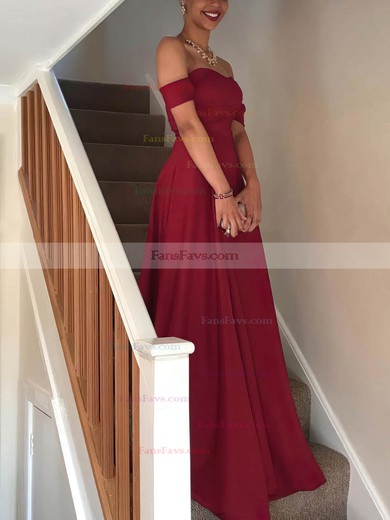 A-line Off-the-shoulder Jersey Sweep Train Split Front Prom Dresses #Favs020108280