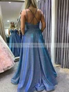 A-line V-neck Glitter Sweep Train Pockets Prom Dresses #Favs020108283