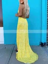 Sheath/Column V-neck Sequined Sweep Train Split Front Prom Dresses #Favs020108289