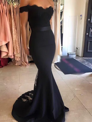 Trumpet/Mermaid Off-the-shoulder Stretch Crepe Sweep Train Beading Prom Dresses #Favs020103589 Trumpet/Mermaid Off-the-shoulder Stretch Crepe Sweep Train Beading Prom Dresses #Favs020103589