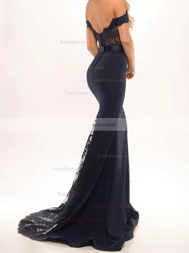 Trumpet/Mermaid Off-the-shoulder Stretch Crepe Sweep Train Beading Prom Dresses #Favs020103589
