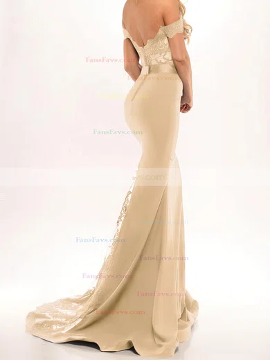 Trumpet/Mermaid Off-the-shoulder Stretch Crepe Sweep Train Beading Prom Dresses #Favs020103589