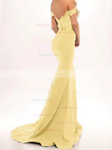 Trumpet/Mermaid Off-the-shoulder Stretch Crepe Sweep Train Beading Prom Dresses #Favs020103589