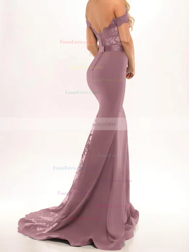 Trumpet/Mermaid Off-the-shoulder Stretch Crepe Sweep Train Beading Prom Dresses #Favs020103589