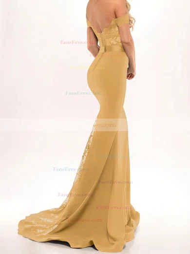 Trumpet/Mermaid Off-the-shoulder Stretch Crepe Sweep Train Beading Prom Dresses #Favs020103589