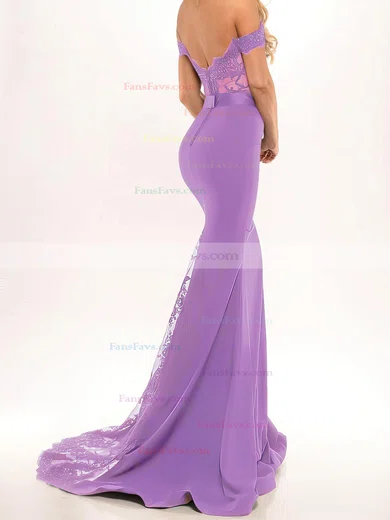 Trumpet/Mermaid Off-the-shoulder Stretch Crepe Sweep Train Beading Prom Dresses #Favs020103589