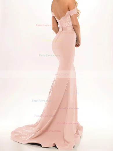 Trumpet/Mermaid Off-the-shoulder Stretch Crepe Sweep Train Beading Prom Dresses #Favs020103589