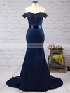 Trumpet/Mermaid Off-the-shoulder Stretch Crepe Sweep Train Beading Prom Dresses #Favs020103589