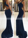 Trumpet/Mermaid V-neck Jersey Sweep Train Appliques Lace Prom Dresses #Favs020105264