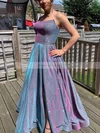 A-line Strapless Glitter Sweep Train Split Front Prom Dresses #Favs020108301