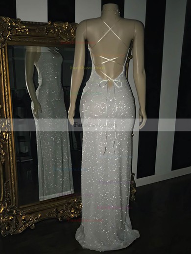 Sheath/Column V-neck Sequined Sweep Train Split Front Prom Dresses #Favs020108311