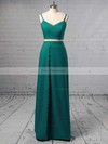 A-line V-neck Silk-like Satin Floor-length Split Front Prom Dresses #Favs020105266