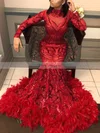 Trumpet/Mermaid High Neck Sequined Sweep Train Feathers / Fur Prom Dresses #Favs020108328
