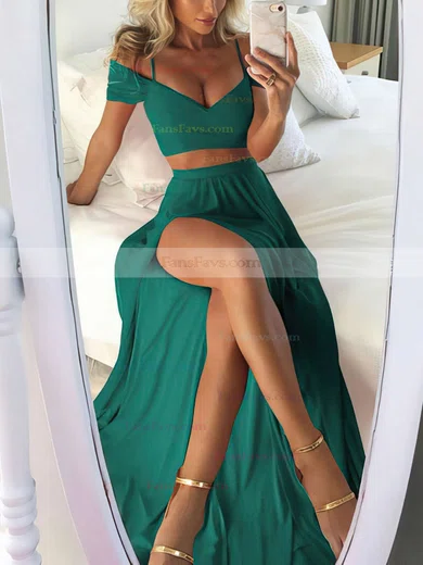 A-line Off-the-shoulder Silk-like Satin Floor-length Split Front Prom Dresses #Favs020105268
