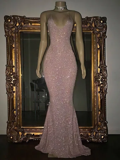 Trumpet/Mermaid V-neck Sequined Sweep Train Prom Dresses #Favs020108285