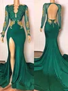 Trumpet/Mermaid V-neck Jersey Sweep Train Beading Prom Dresses #Favs020108307