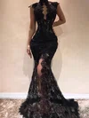 Trumpet/Mermaid Scoop Neck Lace Sweep Train Split Front Prom Dresses #Favs020108320