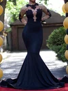 Trumpet/Mermaid Scoop Neck Stretch Crepe Sweep Train Appliques Lace Prom Dresses #Favs020108332