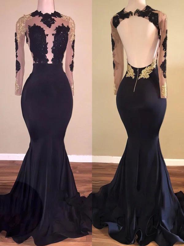 Trumpet/Mermaid Scoop Neck Stretch Crepe Floor-length Sequins Prom Dresses #Favs020108335