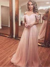 A-line V-neck Chiffon Sweep Train Appliques Lace Prom Dresses #Favs020105279