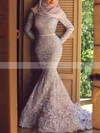 Trumpet/Mermaid Scoop Neck Lace Sweep Train Prom Dresses #Favs020108477