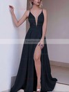 A-line V-neck Silk-like Satin Sweep Train Split Front Prom Dresses #Favs020105281