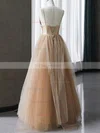 A-line V-neck Tulle Silk-like Satin Sweep Train Prom Dresses #Favs020108490