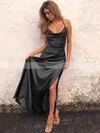 A-line Cowl Neck Silk-like Satin Ankle-length Split Front Prom Dresses #Favs020105283