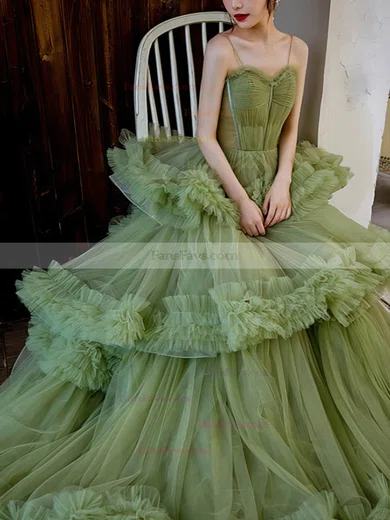 Ball Gown Sweetheart Tulle Sweep Train Tiered Prom Dresses #Favs020108496