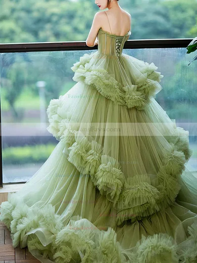 Ball Gown Sweetheart Tulle Sweep Train Tiered Prom Dresses #Favs020108496